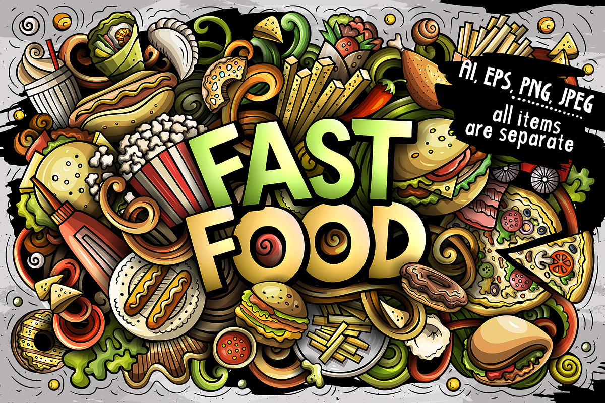 Fast Food Doodle Illustrations Custom Designed Illustrations