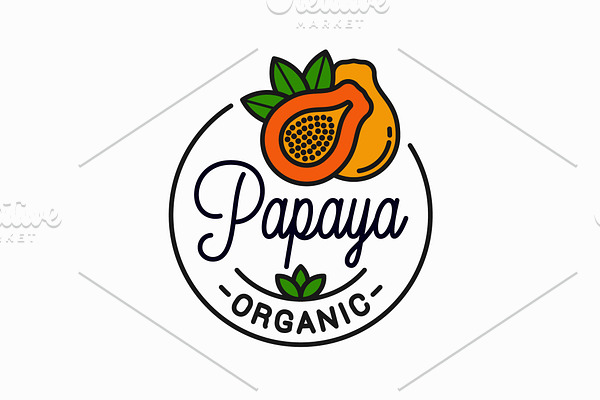 Papaya fruit logo. Round linear logo