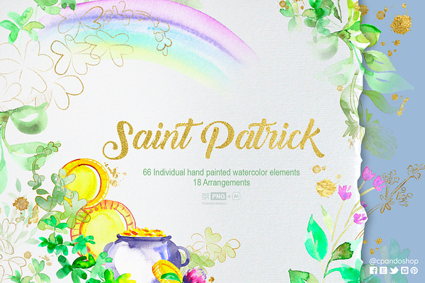 Saint Patrick Watercolor Clip arts