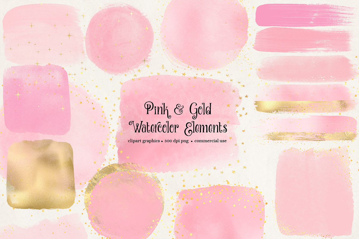 Pink & Gold Watercolor Elements in Textures - product preview 8