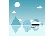 Yacht sailing between icebergs in
