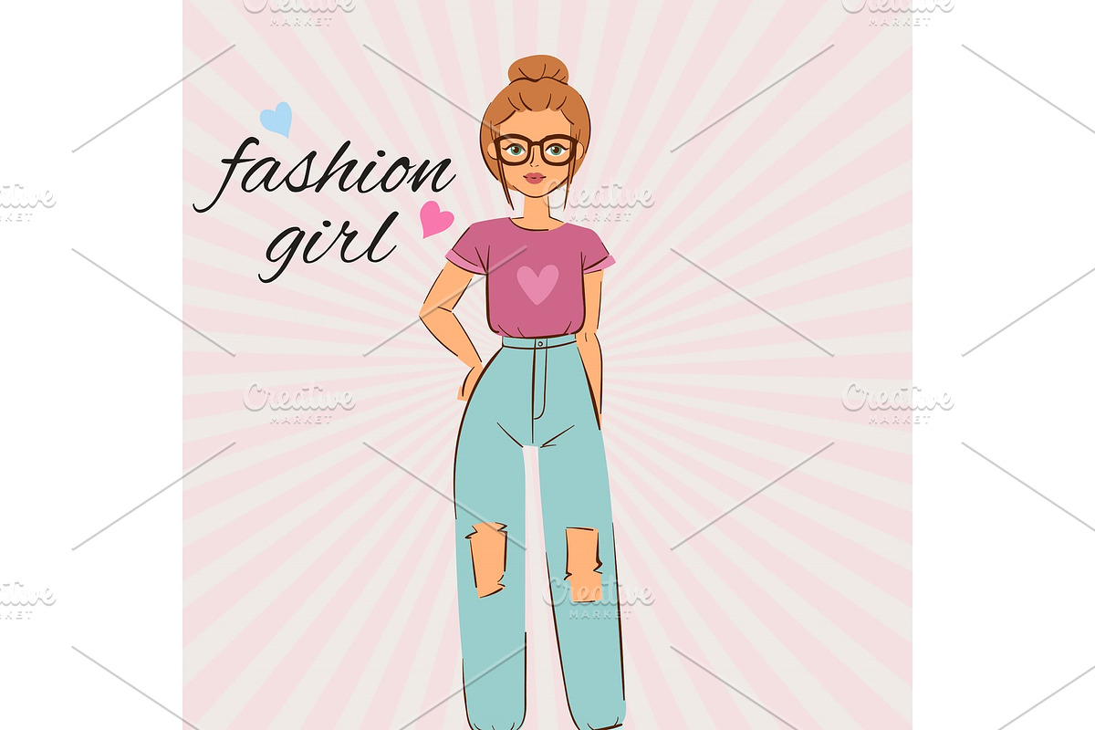 Fashion girl cartoon character in Illustrations - product preview 8