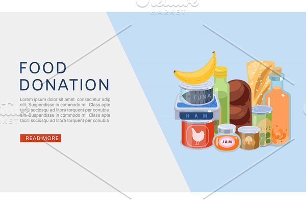 Food donation vector web banner
