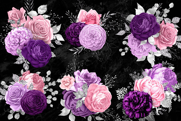 Pink Purple and Silver Bouquets in Illustrations - product preview 1