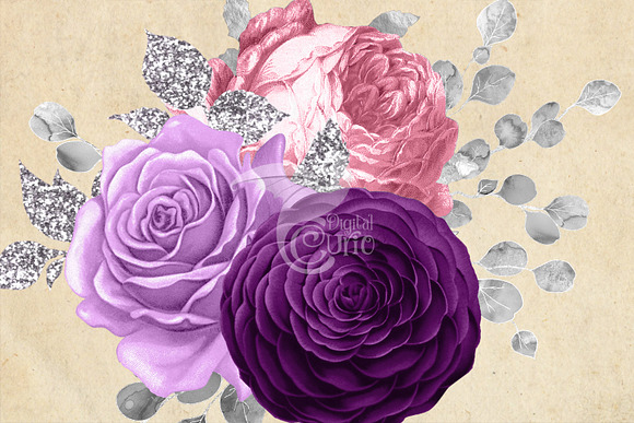 Pink Purple and Silver Bouquets in Illustrations - product preview 2