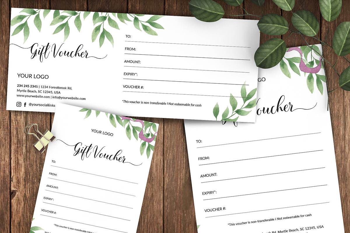 Leaf branch gift voucher id04 in Stationery Templates - product preview 8