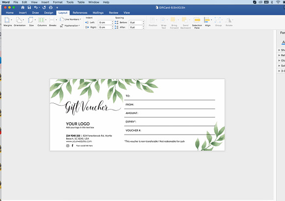 Leaf branch gift voucher id04 in Stationery Templates - product preview 2