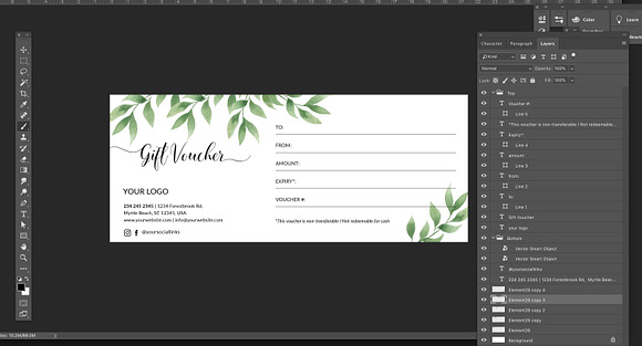Leaf branch gift voucher id04 in Stationery Templates - product preview 3