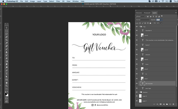 Leaf branch gift voucher id04 in Stationery Templates - product preview 4