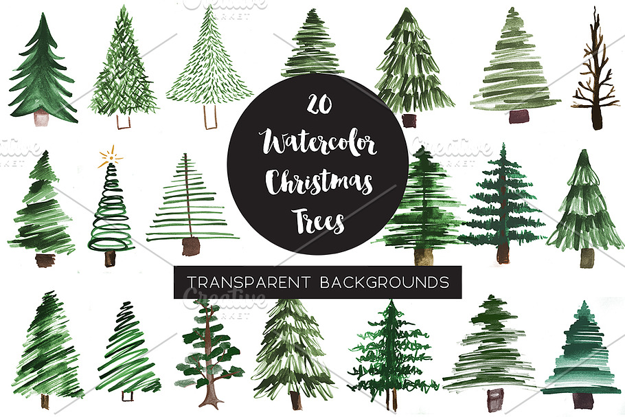 Watercolor Pine Tree Clipart