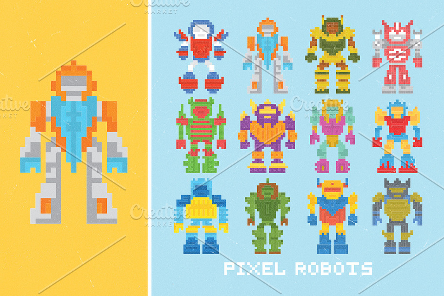 Pixel robots set in Illustrations - product preview 8