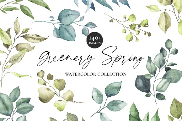 Watercolor spring greenery leaves in Illustrations - product preview 10
