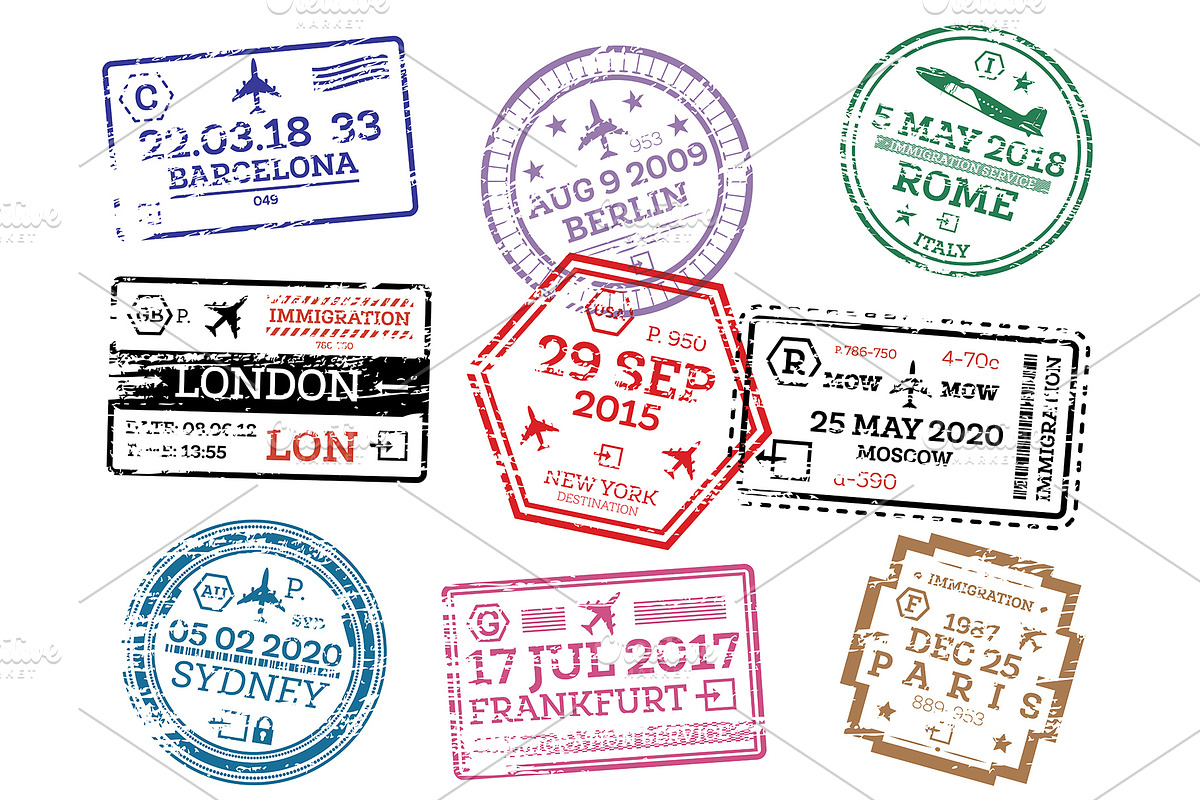 Collection of Passport Stamps in Illustrations - product preview 8