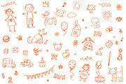 Doodle child`s drawing set + pattern