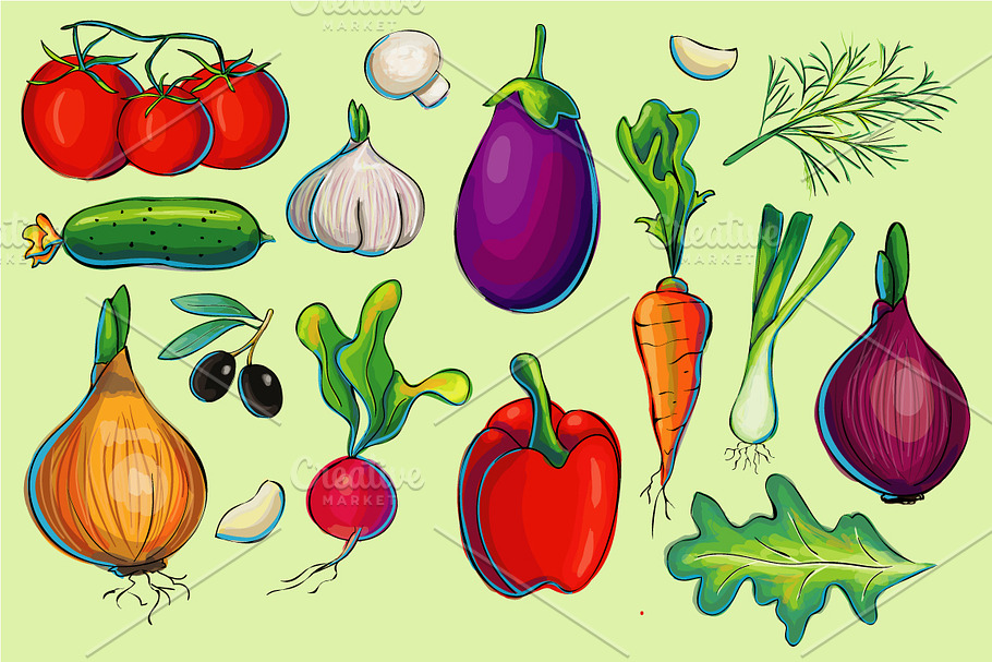 Hand drawn Vegetables Mega Pack
