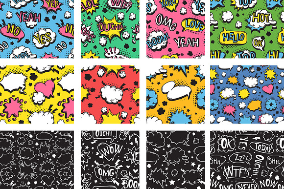 Pop Art Bubbles & Seamless Patterns in Illustrations - product preview 7