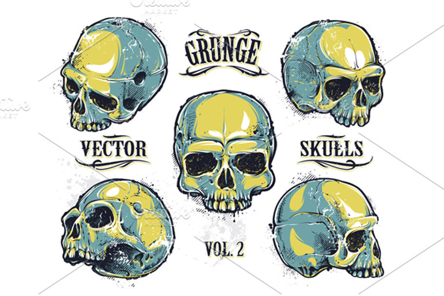 Grunge Skulls Set #2 in Illustrations - product preview 8