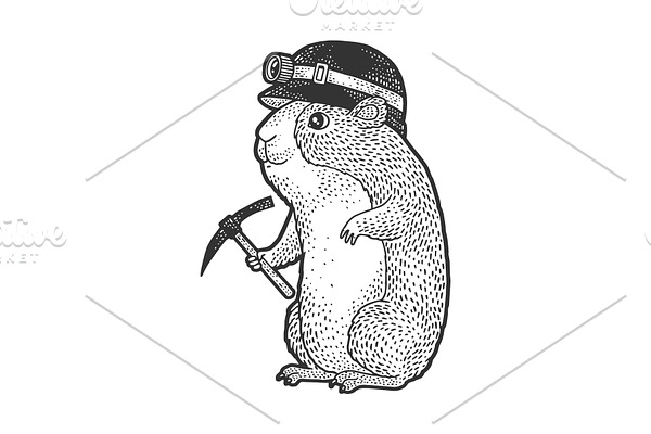 Cartoon guinea pig miner sketch