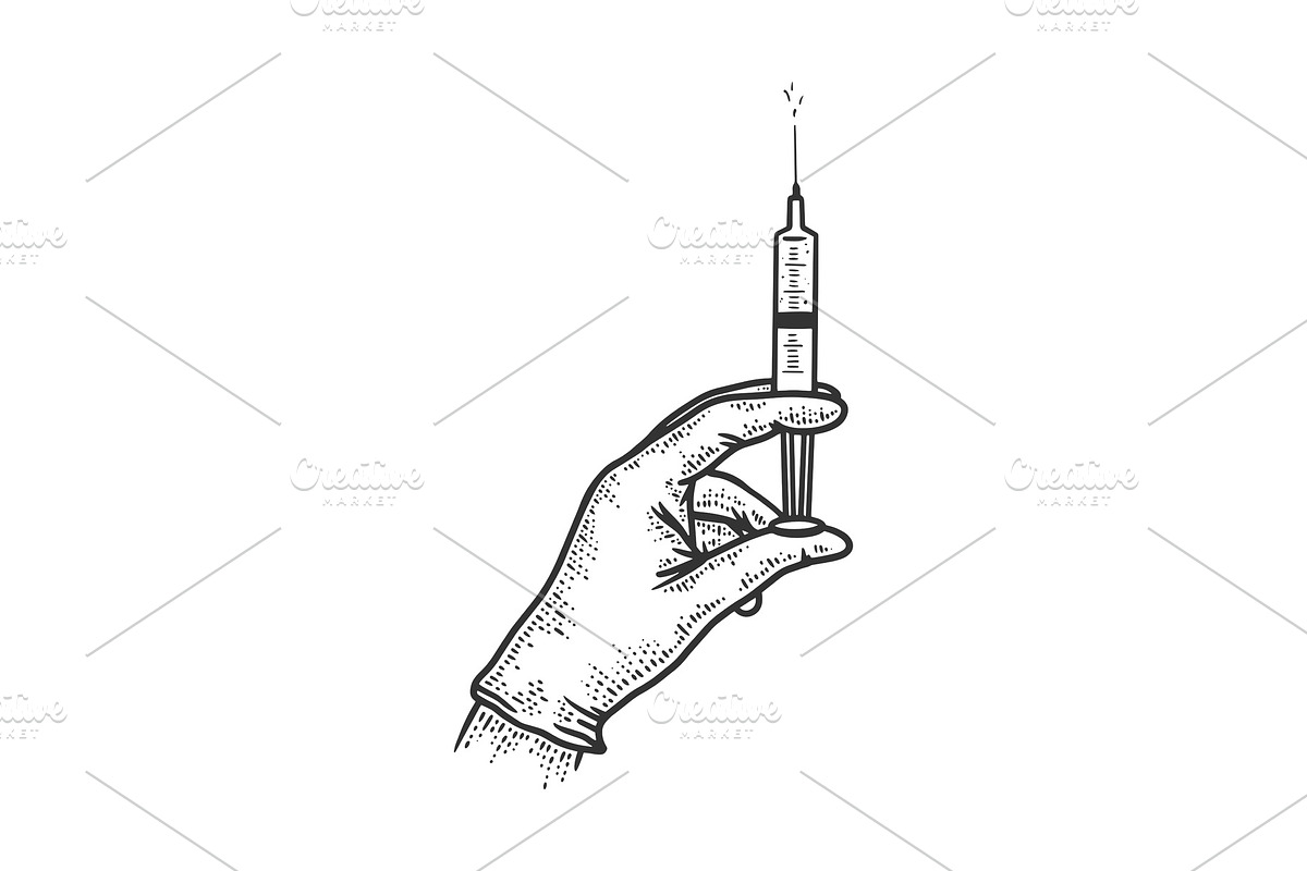 Syringe with medicine in hand sketch in Objects - product preview 8