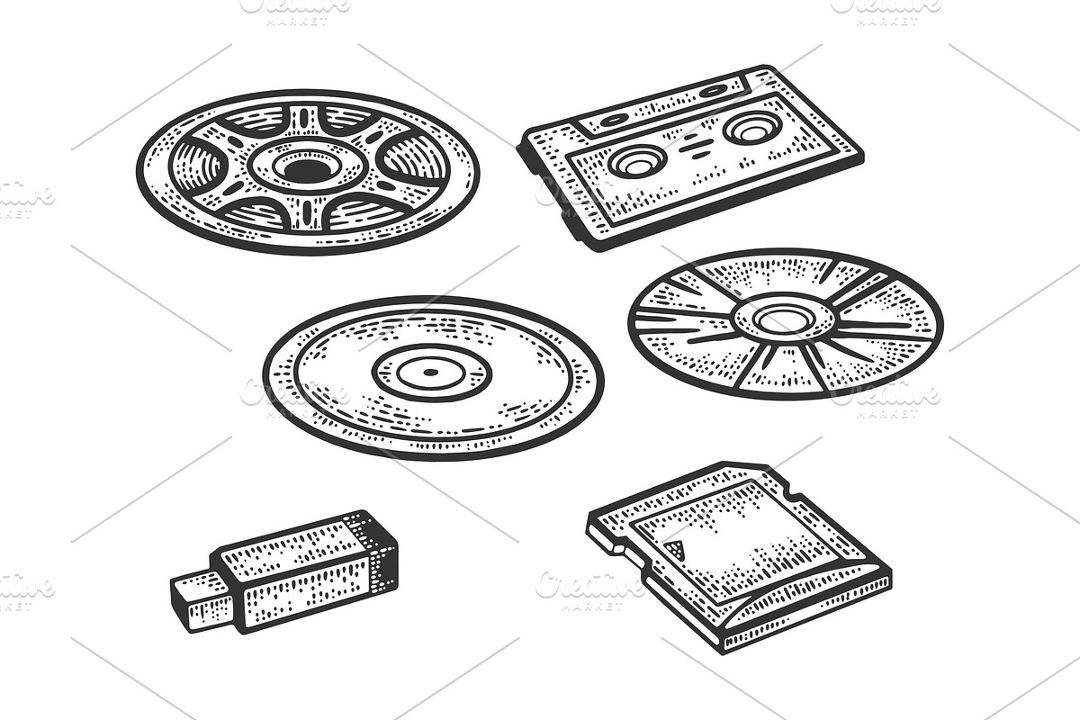 set of storage media sketch vector in Illustrations - product preview 8