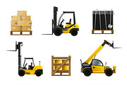 Forklift and warehouse icons set