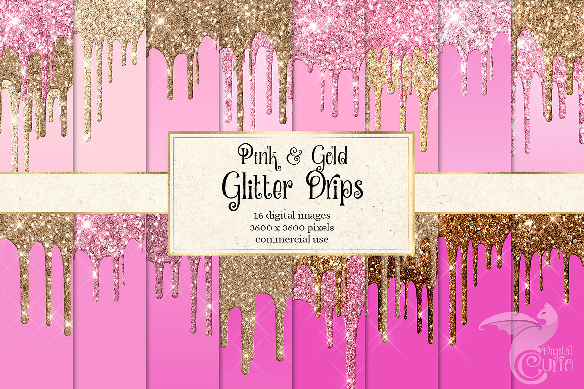 Pink & Gold Glitter Drips in Textures - product preview 8