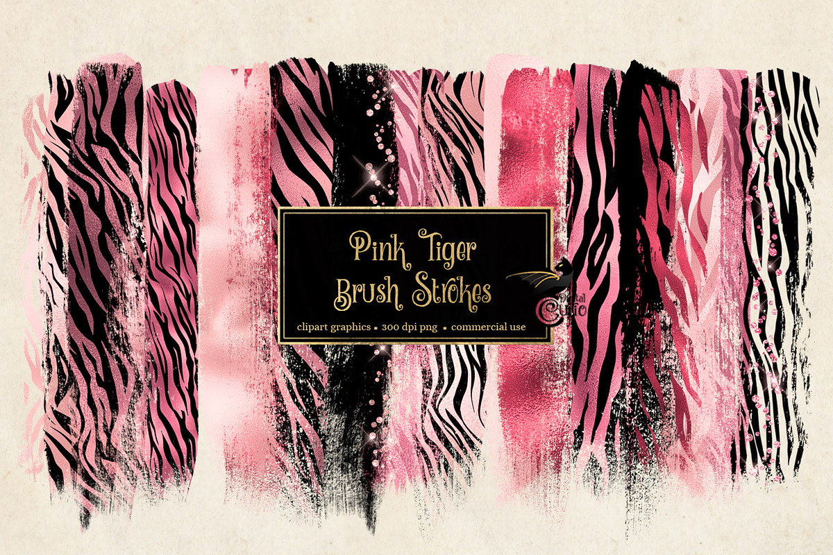 Pink Tiger Brush Strokes Clipart in Illustrations - product preview 8