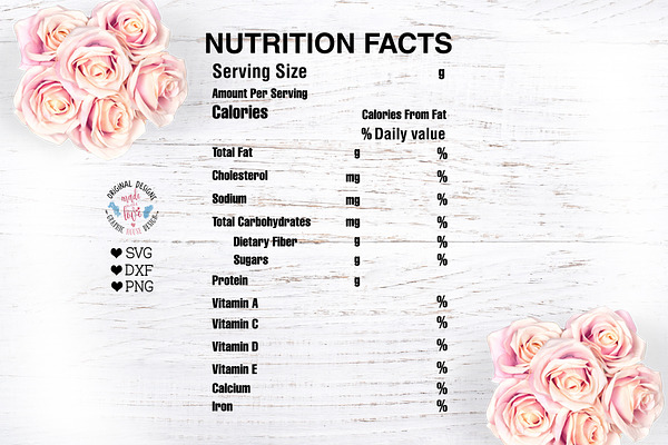 Nutrition Facts Template Cut File