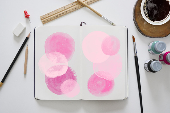 Pink Watercolor Circles Clipart in Illustrations - product preview 3