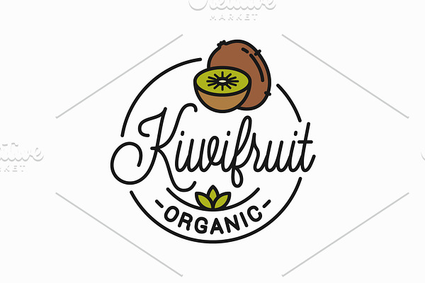 Kiwi fruit logo. Round linear logo.