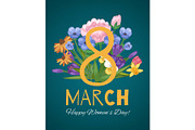 March 8 flowers floral card for