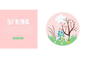 Spring pink web banner for warm