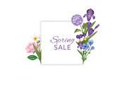 Spring sale banner with flowers and
