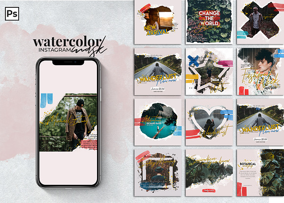 Watercolor Masks Bundle in Instagram Templates - product preview 1