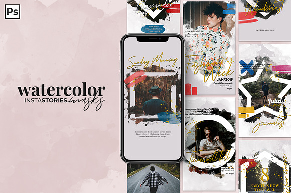 Watercolor Masks Bundle in Instagram Templates - product preview 6