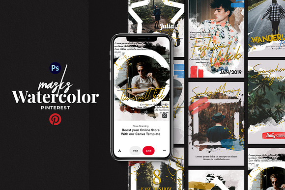 Watercolor Masks Bundle in Instagram Templates - product preview 14