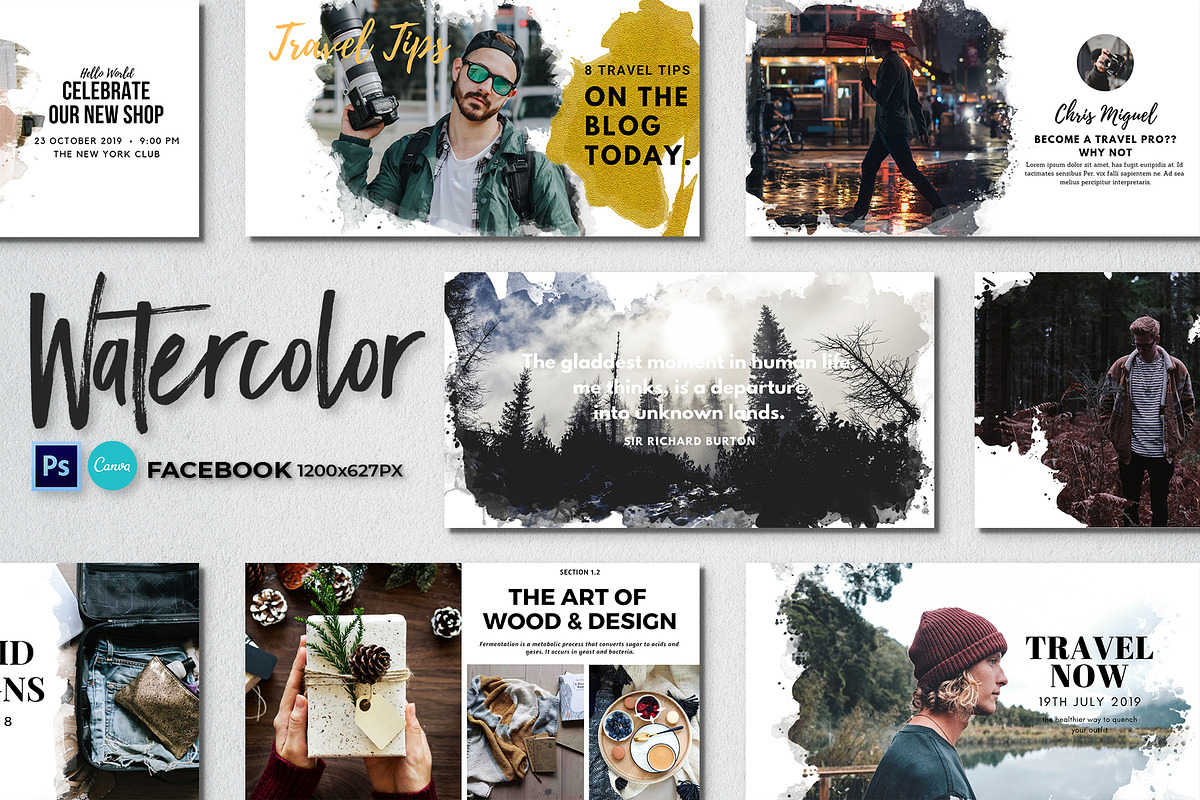 Facebook Post Banners Watercolor in Facebook Templates - product preview 8