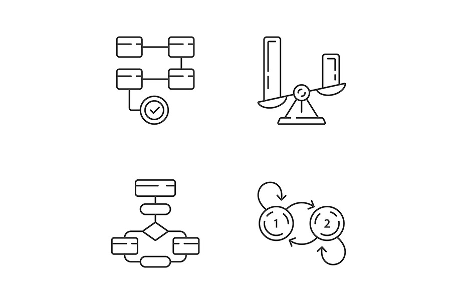 Diagram concepts linear icons set