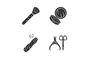 Skin care accessories glyph icons