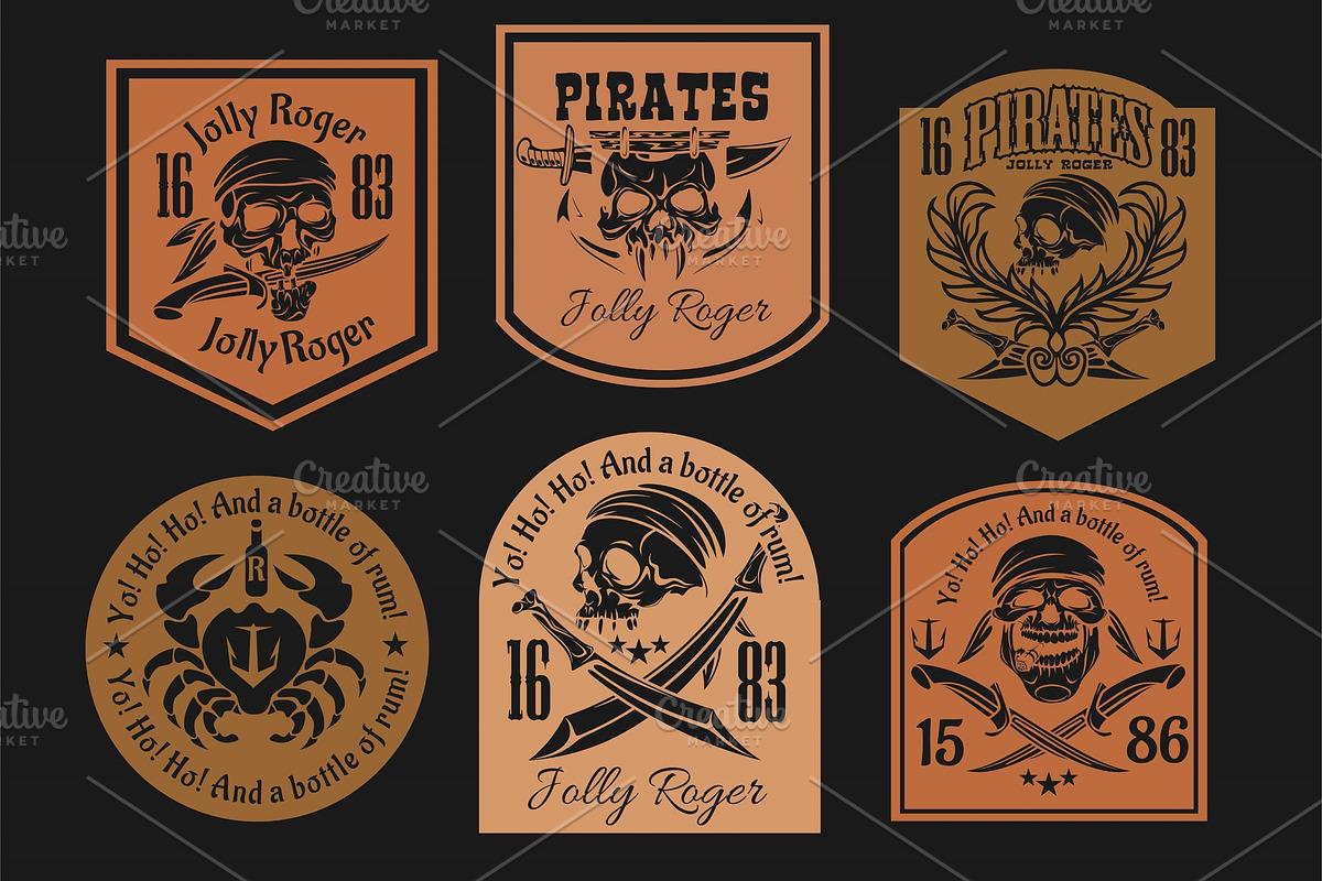 Set of pirate badges - Pirates in Illustrations - product preview 8
