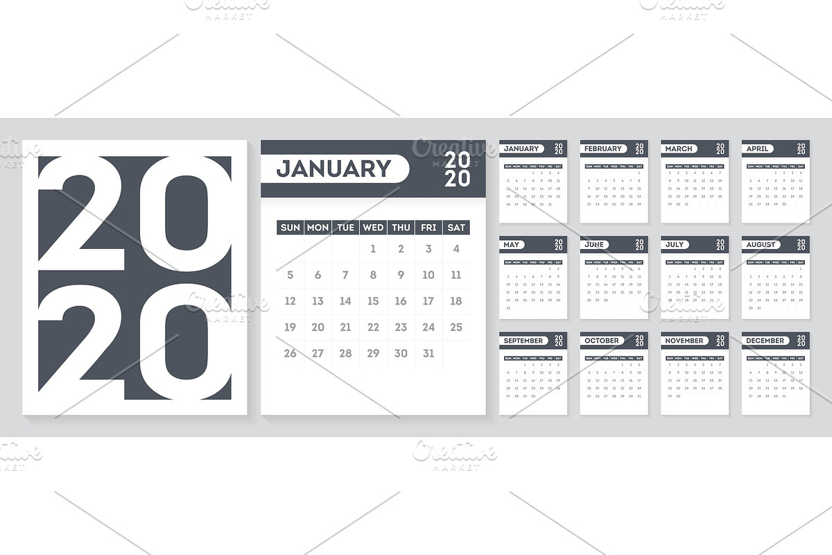 Calendar template for 2020 year in Textures - product preview 8