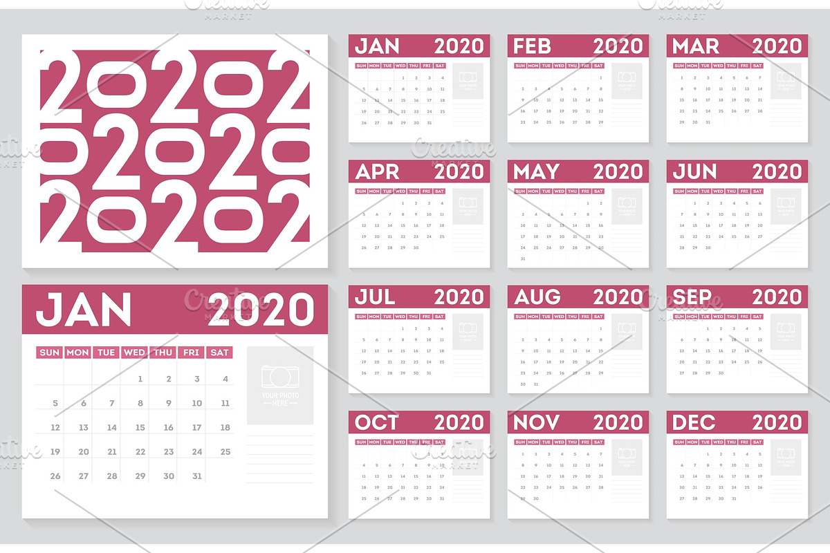 Calendar 2020 year. in Textures - product preview 8