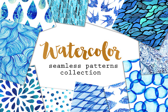 Blue watercolor background and cards in Patterns - product preview 1