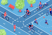 Bike friendly city isometric image