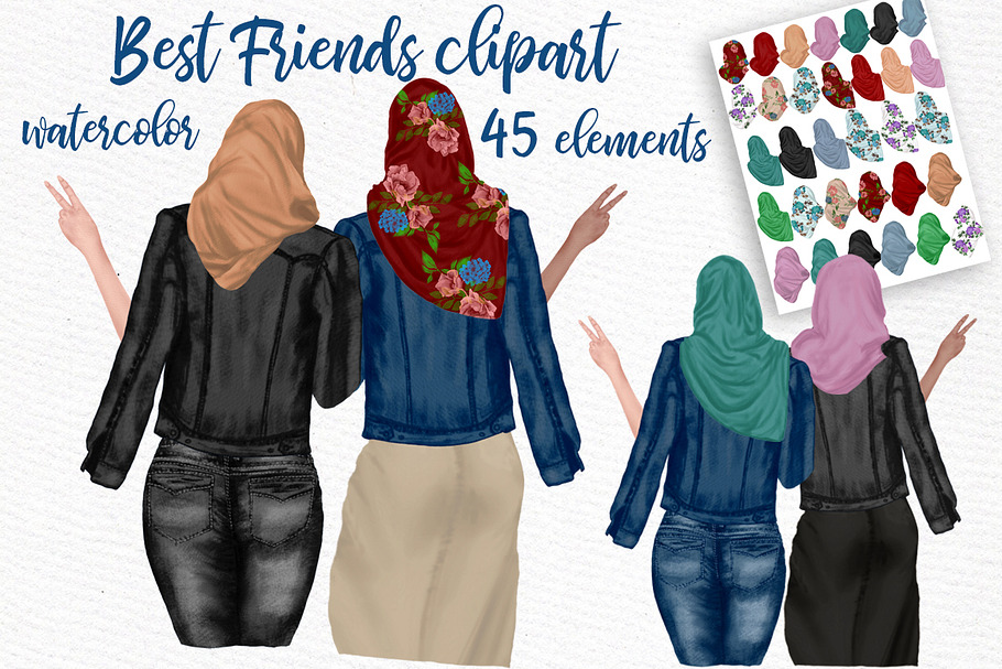 Muslim women clipart, Muslim Girls in Illustrations - product preview 8