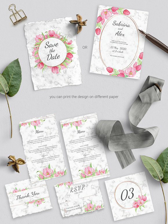Tulip and Marble. Wedding invitation in Wedding Templates - product preview 4