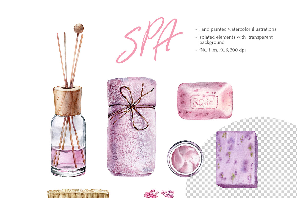SPA Watercolor Beauty Items Set in Illustrations - product preview 8