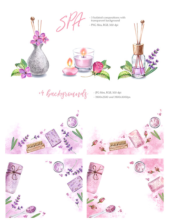 SPA Watercolor Beauty Items Set in Illustrations - product preview 1