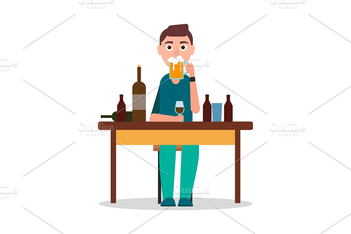 Man Sitting by Table with Lot of in Illustrations - product preview 8