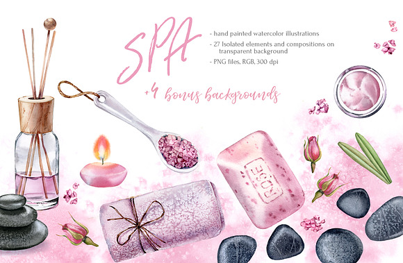 SPA Watercolor Beauty Items Set in Illustrations - product preview 2